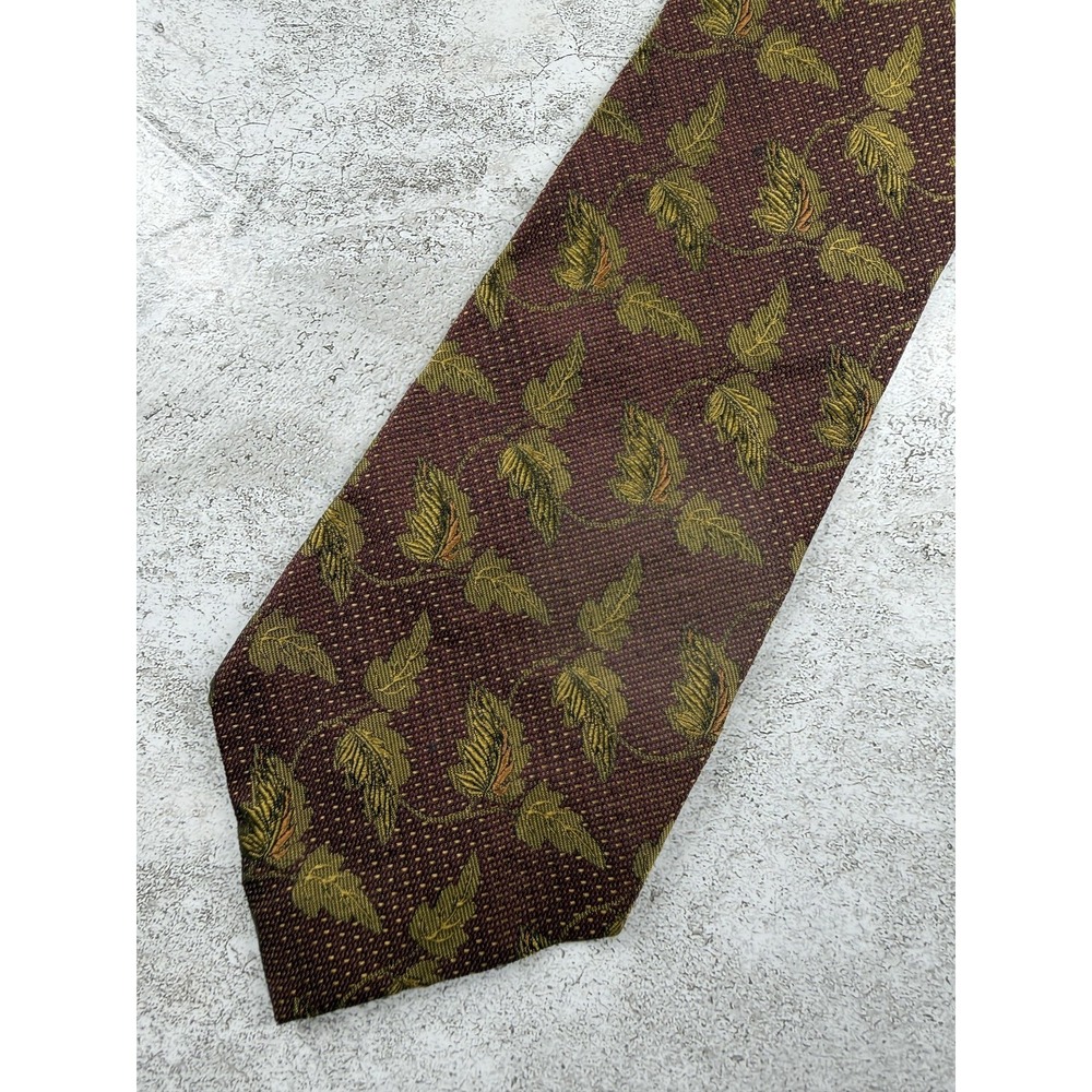Audrey Buckner 100% Silk Tie Mens One Size Brown Floral Jacquard Pointed Necktie